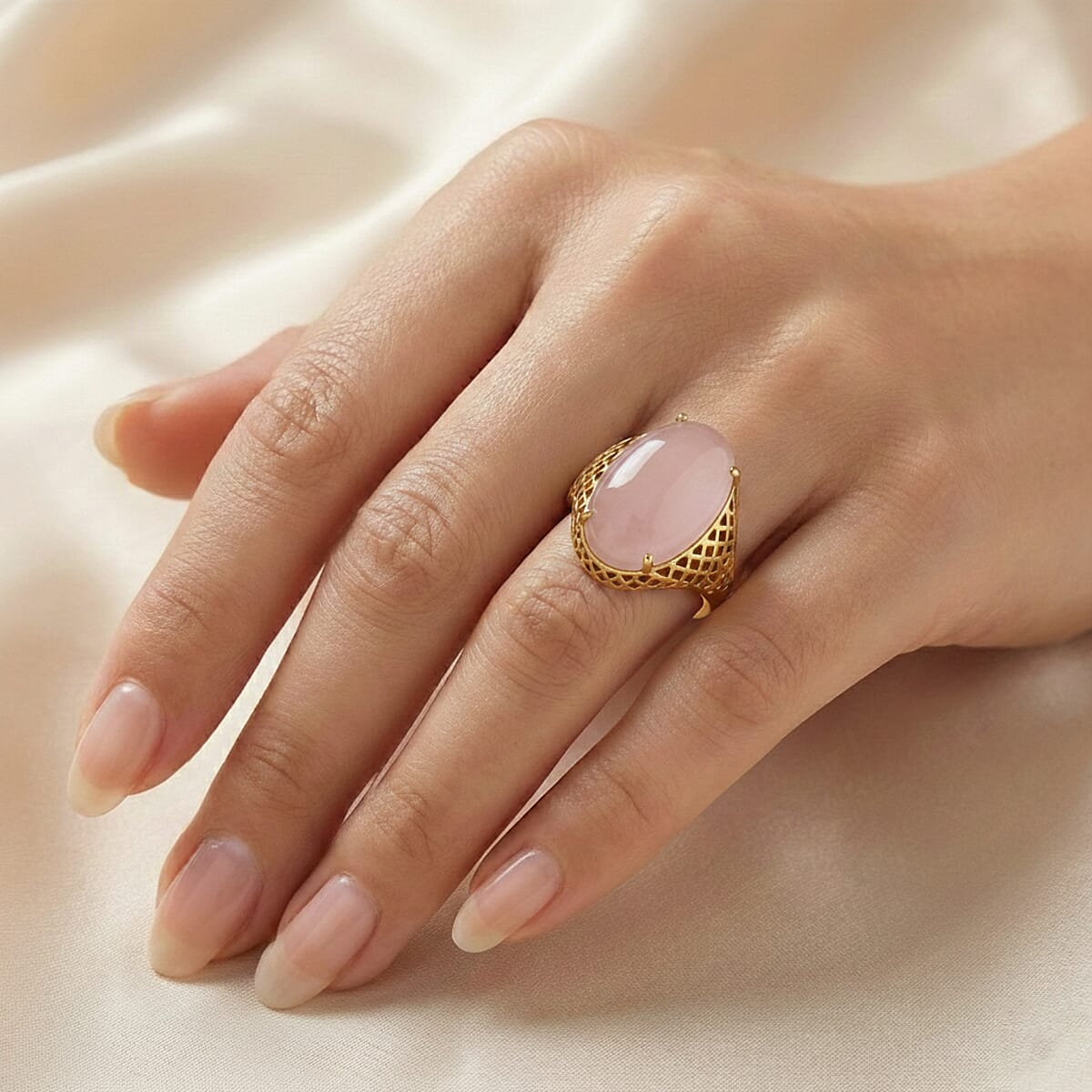 Galilea Rose Quartz Ring in Goldtone (Adjustable) 35.00 ctw image number 2
