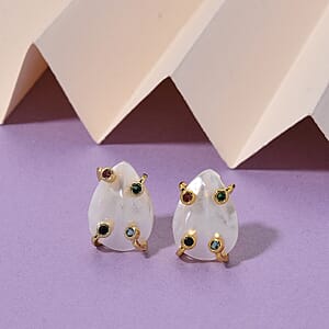 White Keshi Pearl and Simulated Multi Color Diamond Earrings in Goldtone