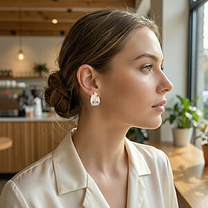 White Keshi Pearl and Simulated Multi Color Diamond Earrings in Goldtone