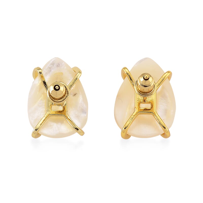 White Keshi Pearl and Simulated Multi Color Diamond Earrings in Goldtone