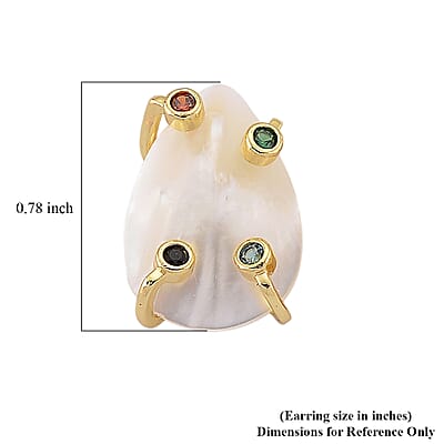 White Keshi Pearl and Simulated Multi Color Diamond Earrings in Goldtone