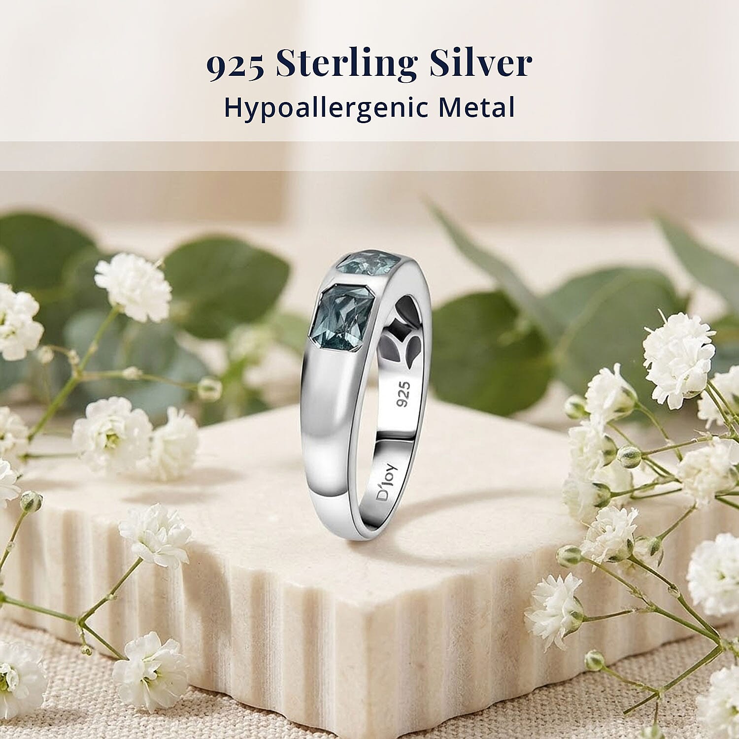D'Joy Premium Cambodian Blue Zircon Ocean Bloom Ring in Rhodium Over Sterling Silver 2.40 ctw (Size 10.0)