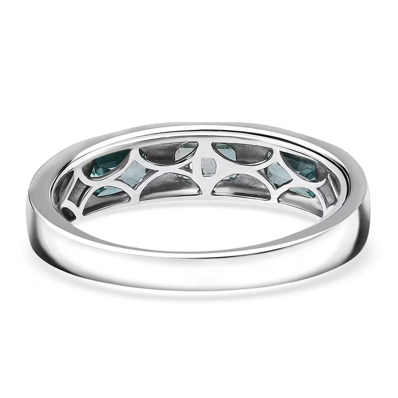 D'Joy Premium Cambodian Blue Zircon Ocean Bloom Ring in Rhodium Over Sterling Silver 2.40 ctw (Size 10.0)