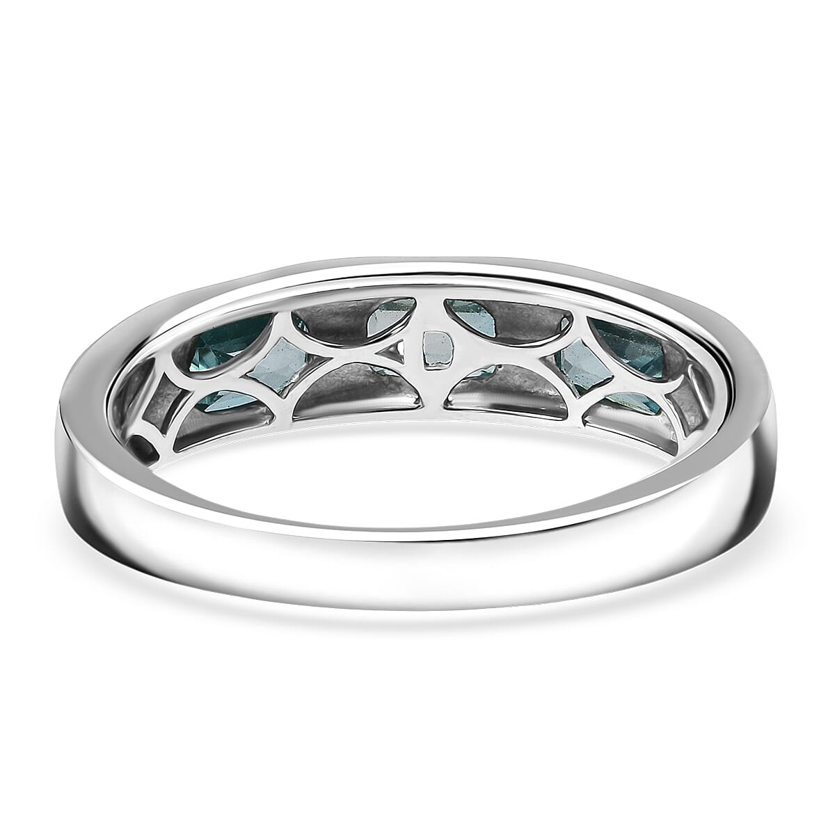 D'Joy Premium Cambodian Blue Zircon Ocean Bloom Ring in Rhodium Over Sterling Silver 2.40 ctw (Size 6.0) image number 4