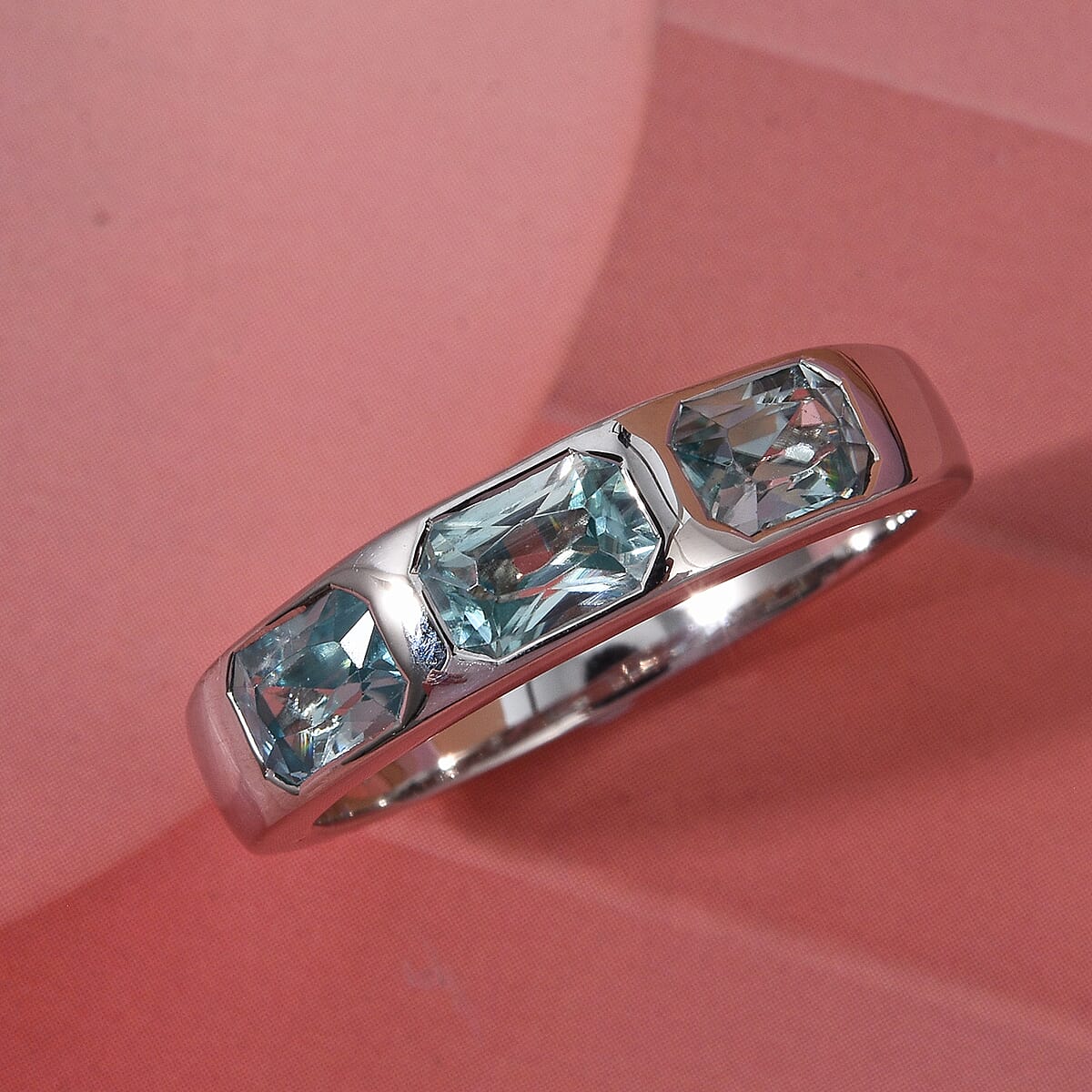 D'Joy Premium Cambodian Blue Zircon Ocean Bloom Ring in Rhodium Over Sterling Silver 2.40 ctw (Size 7.0) image number 1