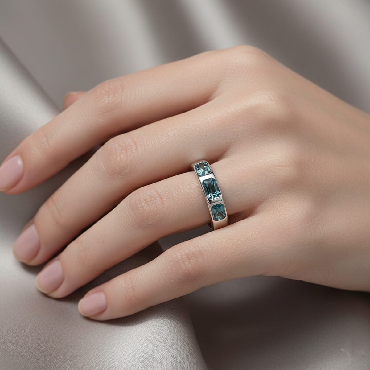 D'Joy Blue Zircon Ring in Rhodium Over Sterling Silver 2.40 ctw (Size 8.0) image number 2