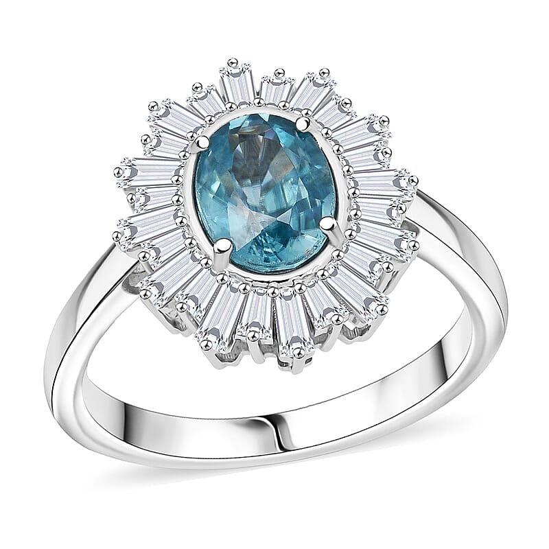 D'Joy Cambodian Blue Zircon, Moissanite Ring in Rhodium Over Sterling Silver 2.70 ctw (Size 10.0)