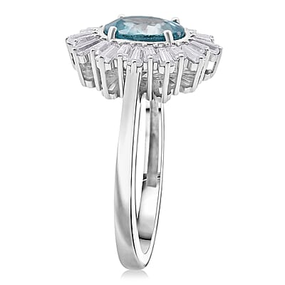 D'Joy Cambodian Blue Zircon, Moissanite Ring in Rhodium Over Sterling Silver 2.70 ctw (Size 10.0)