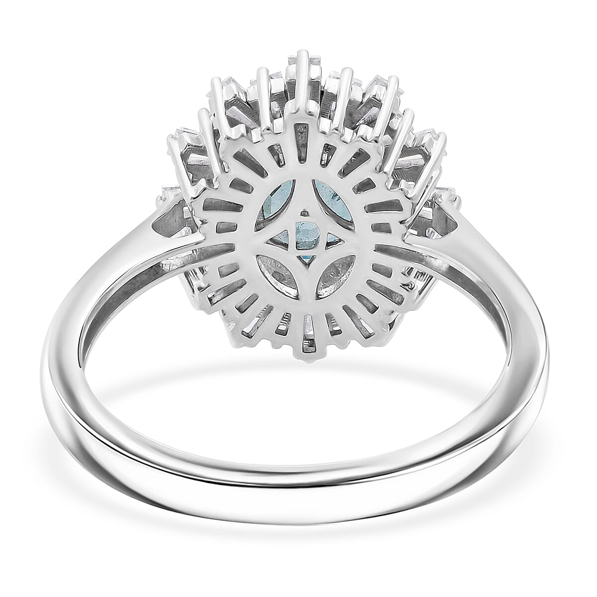 D'Joy Premium Cambodian Blue Zircon and Moissanite 2.70 ctw Azure Flare Ring in Rhodium Over Sterling Silver (Size 10.0) image number 4