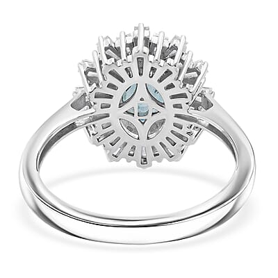 D'Joy Cambodian Blue Zircon, Moissanite Ring in Rhodium Over Sterling Silver 2.70 ctw (Size 10.0)