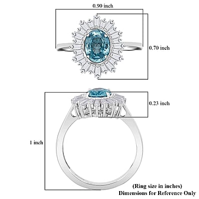 D'Joy Cambodian Blue Zircon, Moissanite Ring in Rhodium Over Sterling Silver 2.70 ctw (Size 10.0)