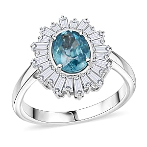 D'Joy Premium Blue Zircon, Moissanite Ring in Rhodium Over Sterling Silver (Size 10.0) 2.70 ctw