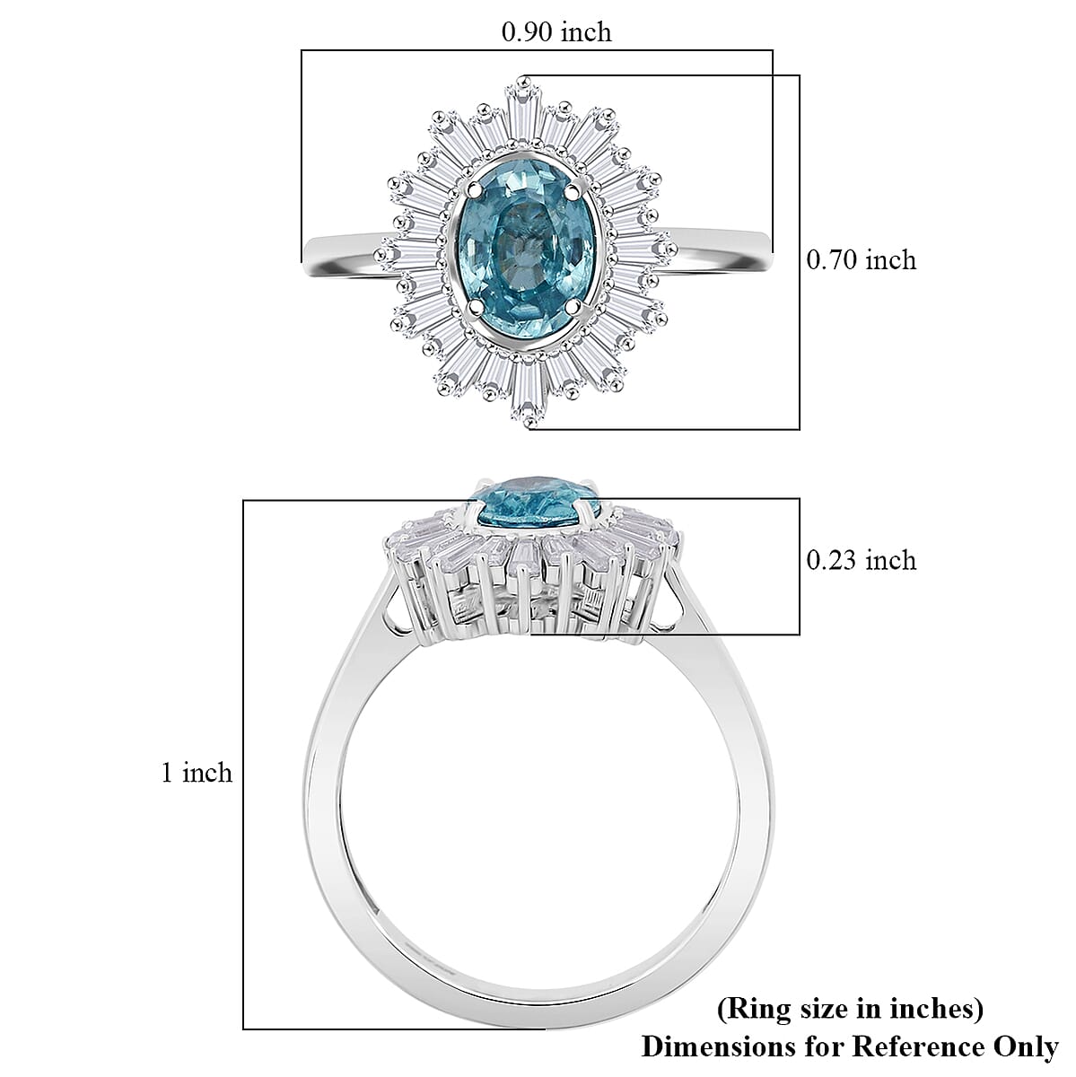 D'Joy Premium Cambodian Blue Zircon and Moissanite 2.70 ctw Azure Flare Ring in Rhodium Over Sterling Silver (Size 9.0) image number 5