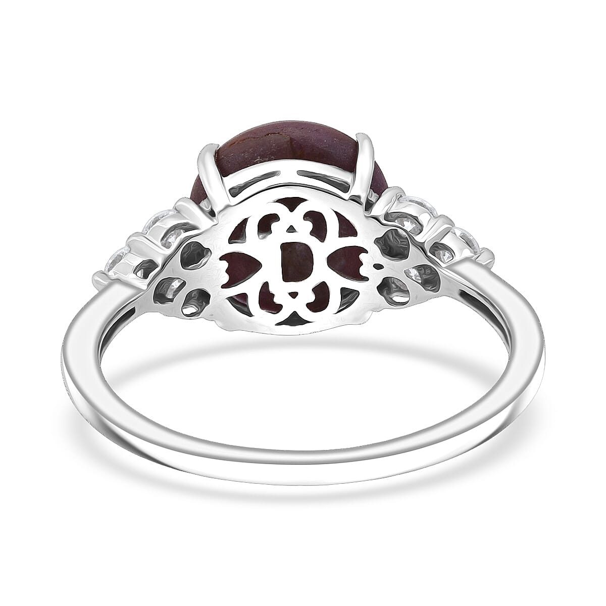 D'Joy Premium Indian Star Ruby and Moissanite 7.25 ctw Aurora Ring in Rhodium Over Sterling Silver (Size 10.0) image number 4