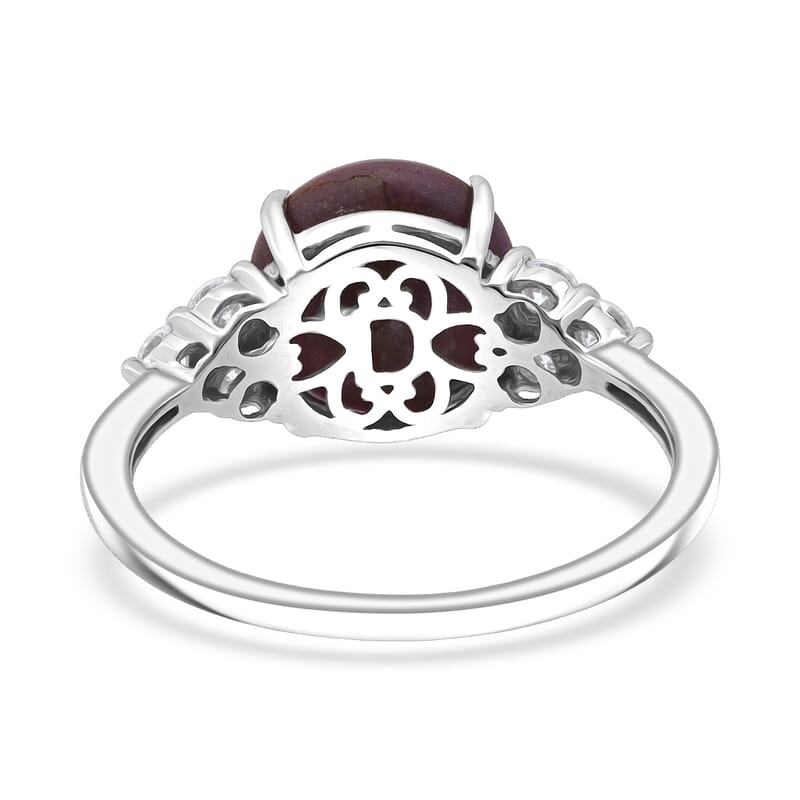 D'Joy Star Ruby, Moissanite Ring in Rhodium Over Sterling Silver 7.25 ctw (Size 10.0)