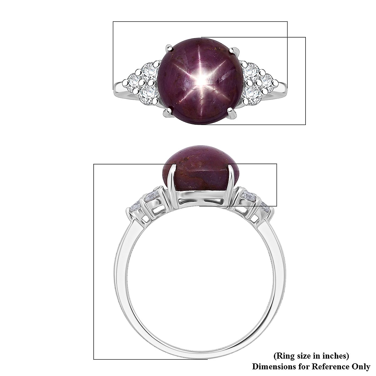 D'Joy Premium Indian Star Ruby and Moissanite 7.25 ctw Aurora Ring in Rhodium Over Sterling Silver (Size 10.0) image number 5