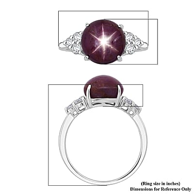 D'Joy Star Ruby, Moissanite Ring in Rhodium Over Sterling Silver 7.25 ctw (Size 10.0)