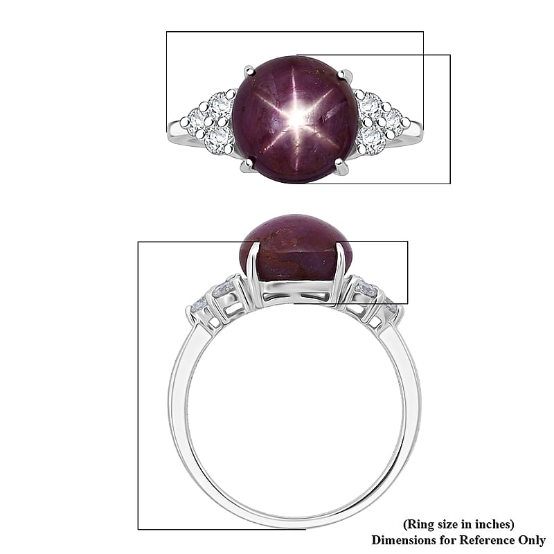 D'Joy Star Ruby, Moissanite Ring in Rhodium Over Sterling Silver 7.25 ctw (Size 10.0)