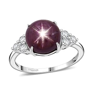 D'Joy Star Ruby, Moissanite Ring in Rhodium Over Sterling Silver 7.25 ctw (Size 6.0)