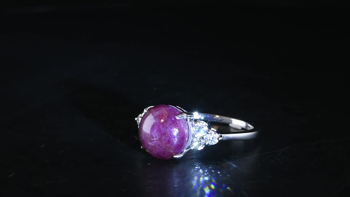 D'Joy Premium Indian Star Ruby, Moissanite Ring in Rhodium Over Sterling Silver (Size 10.0) 7.25 ctw