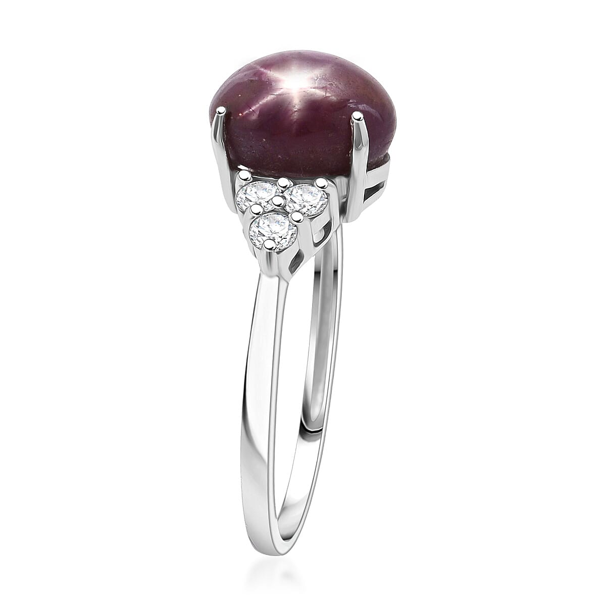 D'Joy Premium Indian Star Ruby and Moissanite 7.25 ctw Aurora Ring in Rhodium Over Sterling Silver (Size 7.0) image number 3