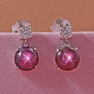 D'Joy Star Ruby, Moissanite Earrings in Rhodium Over Sterling Silver 3.75 ctw