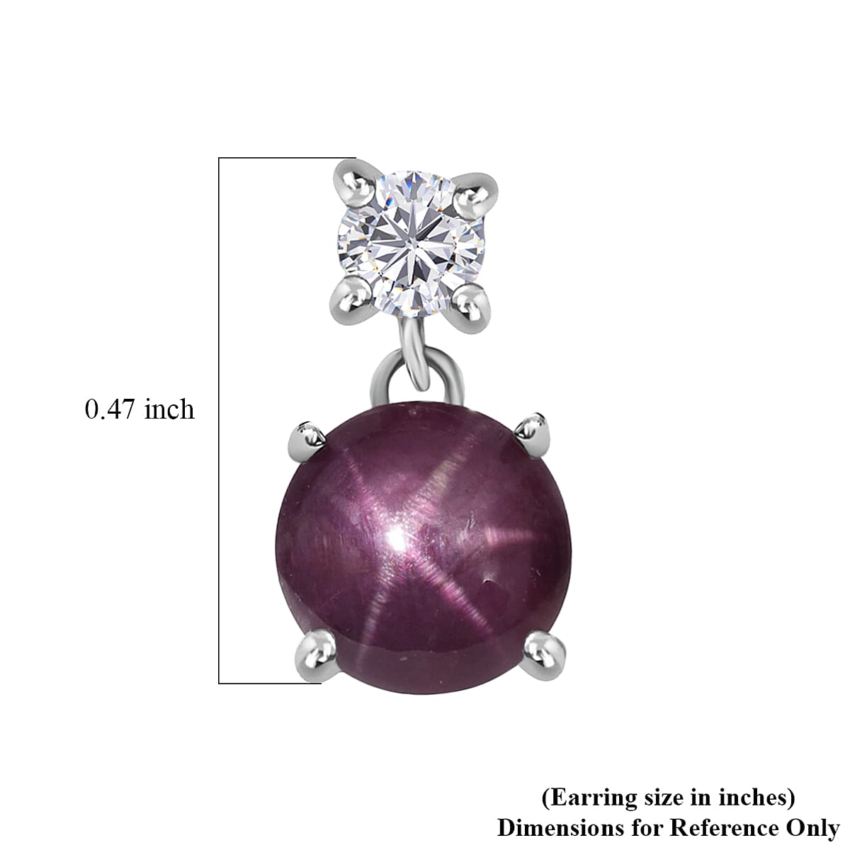 D'Joy Premium Indian Star Ruby and Moissanite 3.75 ctw Luna Star Earrings in Rhodium Over Sterling Silver image number 4