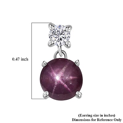 D'Joy Star Ruby, Moissanite Earrings in Rhodium Over Sterling Silver 3.75 ctw