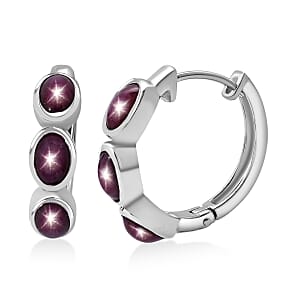 D'Joy Premium Indian Star Ruby 5.90 ctw Hoop Earrings in Rhodium Over Sterling Silver