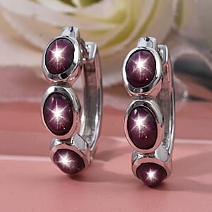 D'Joy Star Ruby Earrings in Rhodium Over Sterling Silver 5.90 ctw