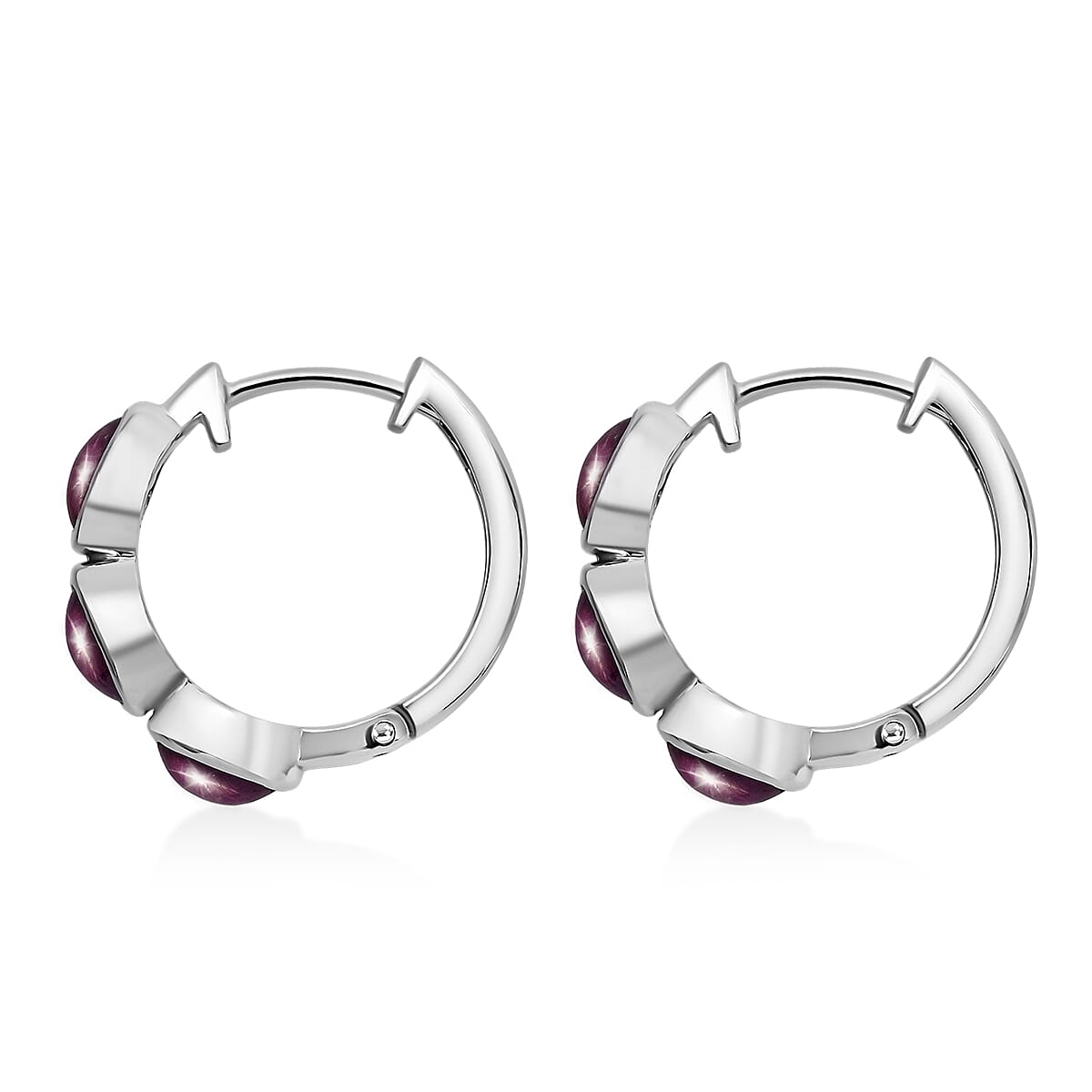 D'Joy Premium Indian Star Ruby 5.90 ctw Hoop Earrings in Rhodium Over Sterling Silver image number 3