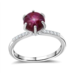 D'Joy Premium Indian Star Ruby and White Zircon 4.10 ctw Ring in Rhodium Over Sterling Silver (Size 10.0)