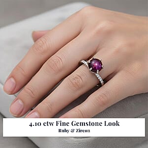 D'Joy Indian Star Ruby, White Zircon Ring in Rhodium Over Sterling Silver 4.10 ctw (Size 10.0)