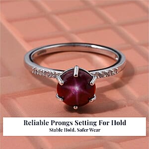 D'Joy Indian Star Ruby, White Zircon Ring in Rhodium Over Sterling Silver 4.10 ctw (Size 10.0)