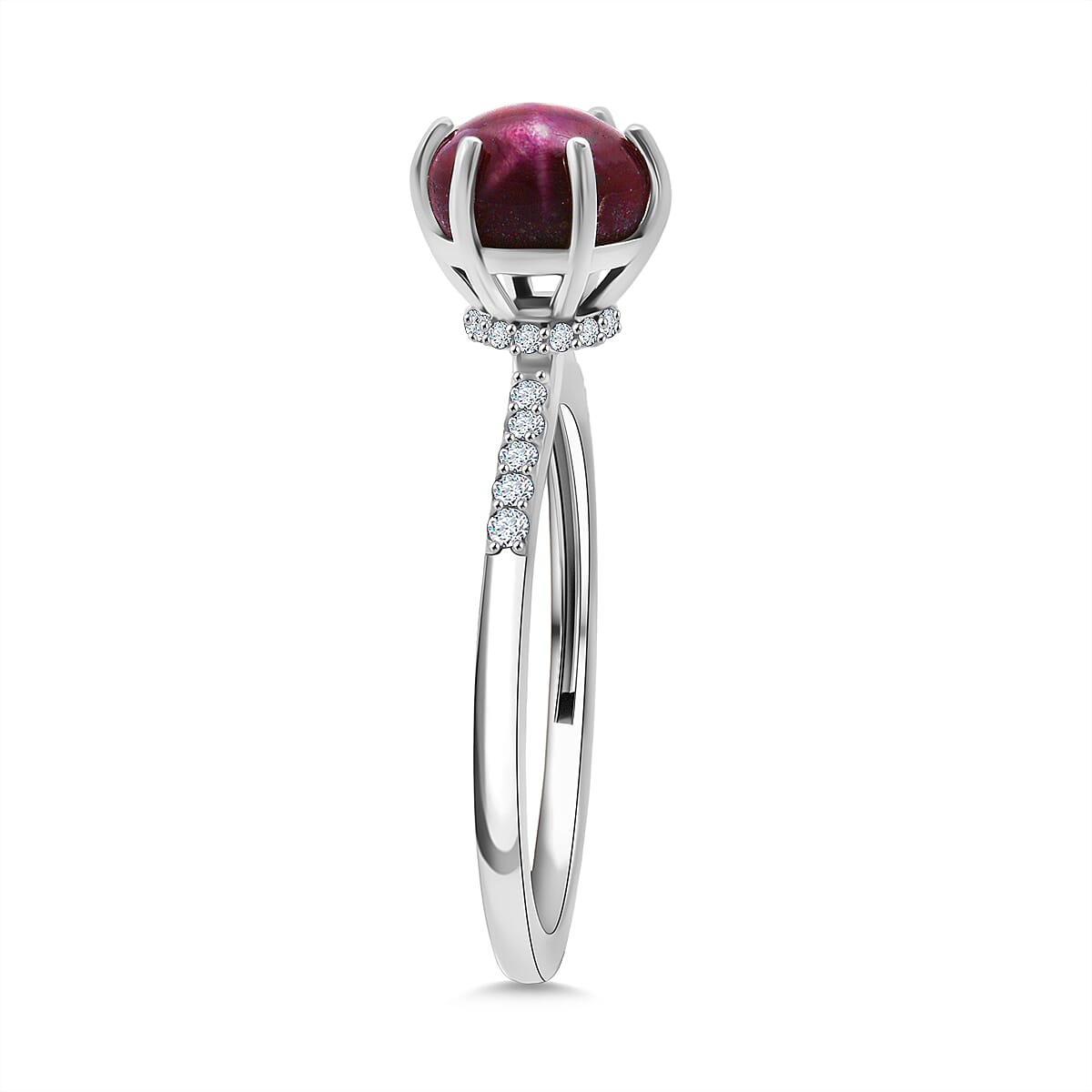 D'Joy Premium Indian Star Ruby, White Zircon Ring in Rhodium Over Sterling Silver (Size 10.0) 4.10 ctw image number 3