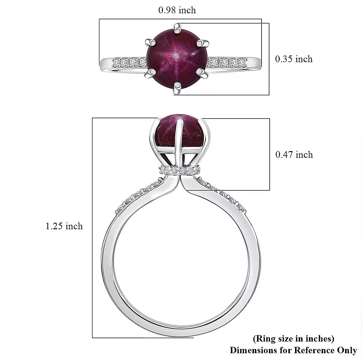 D'Joy Indian Star Ruby, White Zircon Ring in Rhodium Over Sterling Silver 4.10 ctw (Size 10.0) image number 6