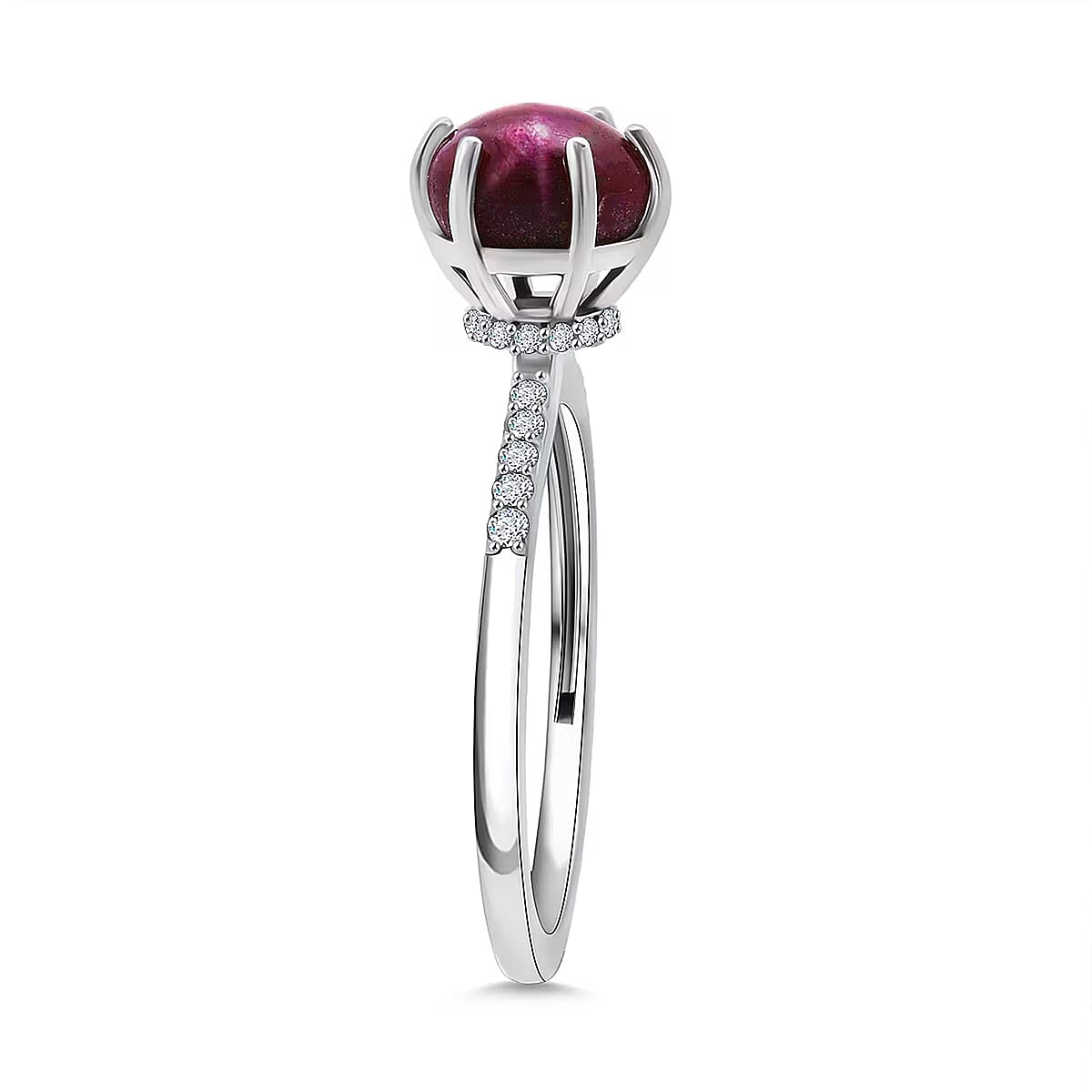 D'Joy Indian Star Ruby, White Zircon Ring in Rhodium Over Sterling Silver 4.10 ctw (Size 7.0) image number 7