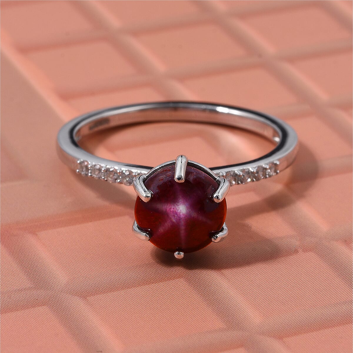 D'Joy Premium Indian Star Ruby and White Zircon 4.10 ctw Ring in Rhodium Over Sterling Silver (Size 9.0) image number 1