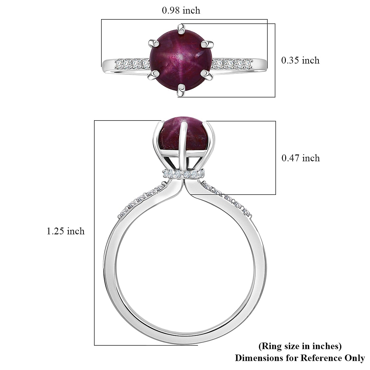D'Joy Premium Indian Star Ruby and White Zircon 4.10 ctw Ring in Rhodium Over Sterling Silver (Size 9.0) image number 5