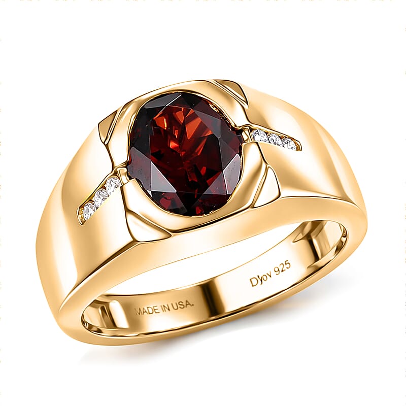 D'Joy Premium Mozambique Garnet and Moissanite 3.00 ctw Fireforge Band Men's Ring in 18K Vermeil Yellow Gold Over Sterling Silver (Size 10.0)