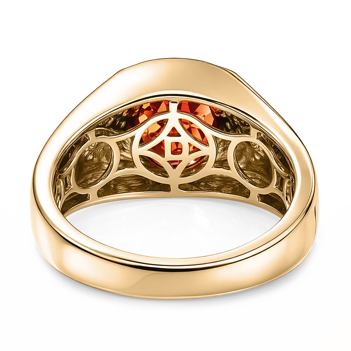 D'Joy Premium Mozambique Garnet and Moissanite 3.00 ctw Fireforge Band Men's Ring in 18K Vermeil Yellow Gold Over Sterling Silver (Size 10.0)