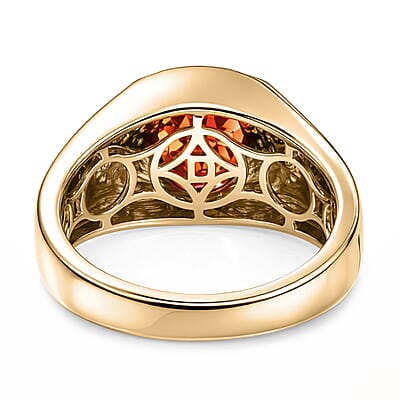 D'Joy Premium Mozambique Garnet and Moissanite 3.00 ctw Fireforge Band Men's Ring in 18K Vermeil Yellow Gold Over Sterling Silver (Size 10.0)