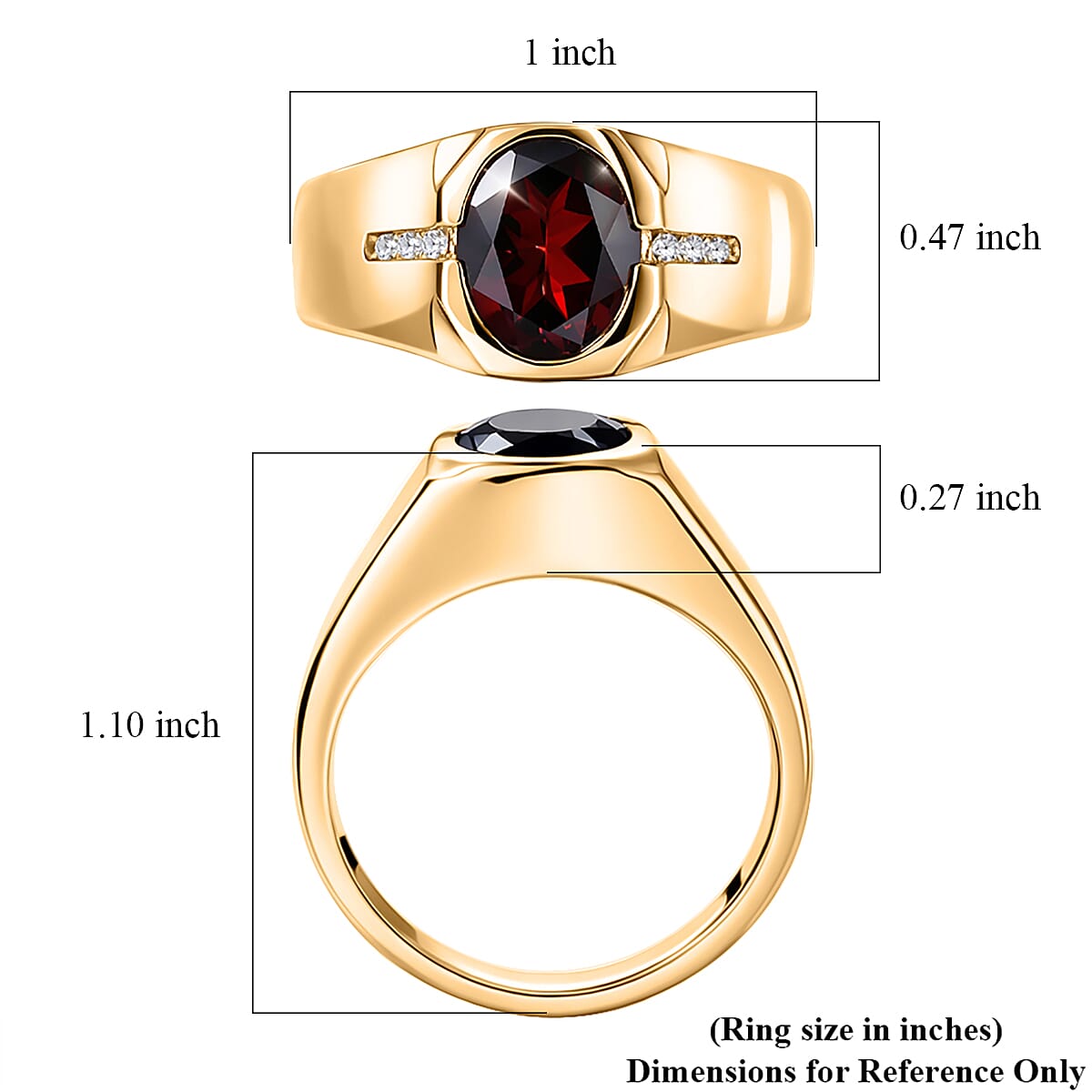 D'Joy Premium Mozambique Garnet and Moissanite 3.00 ctw Fireforge Band Men's Ring in 18K Vermeil Yellow Gold Over Sterling Silver (Size 10.0)