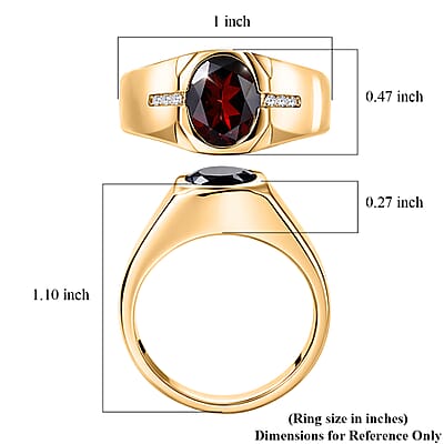 D'Joy Premium Mozambique Garnet and Moissanite 3.00 ctw Fireforge Band Men's Ring in 18K Vermeil Yellow Gold Over Sterling Silver (Size 10.0)