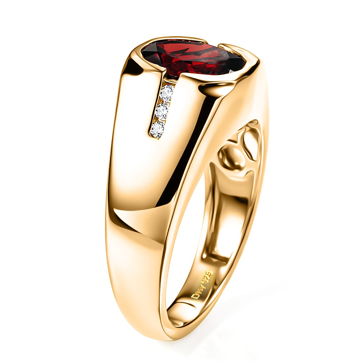 D'Joy Premium Mozambique Garnet, Moissanite Men's Ring in 18K Vermeil YG Over Sterling Silver (Size 10.0) 3.00 ctw image number 3