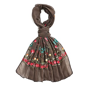 La Marey Gray Embroidered Scarf