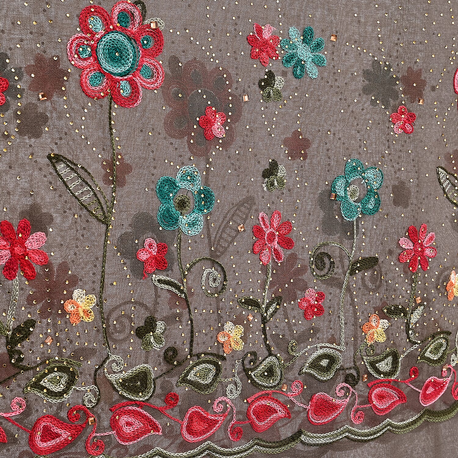 La Marey Gray Embroidered Scarf