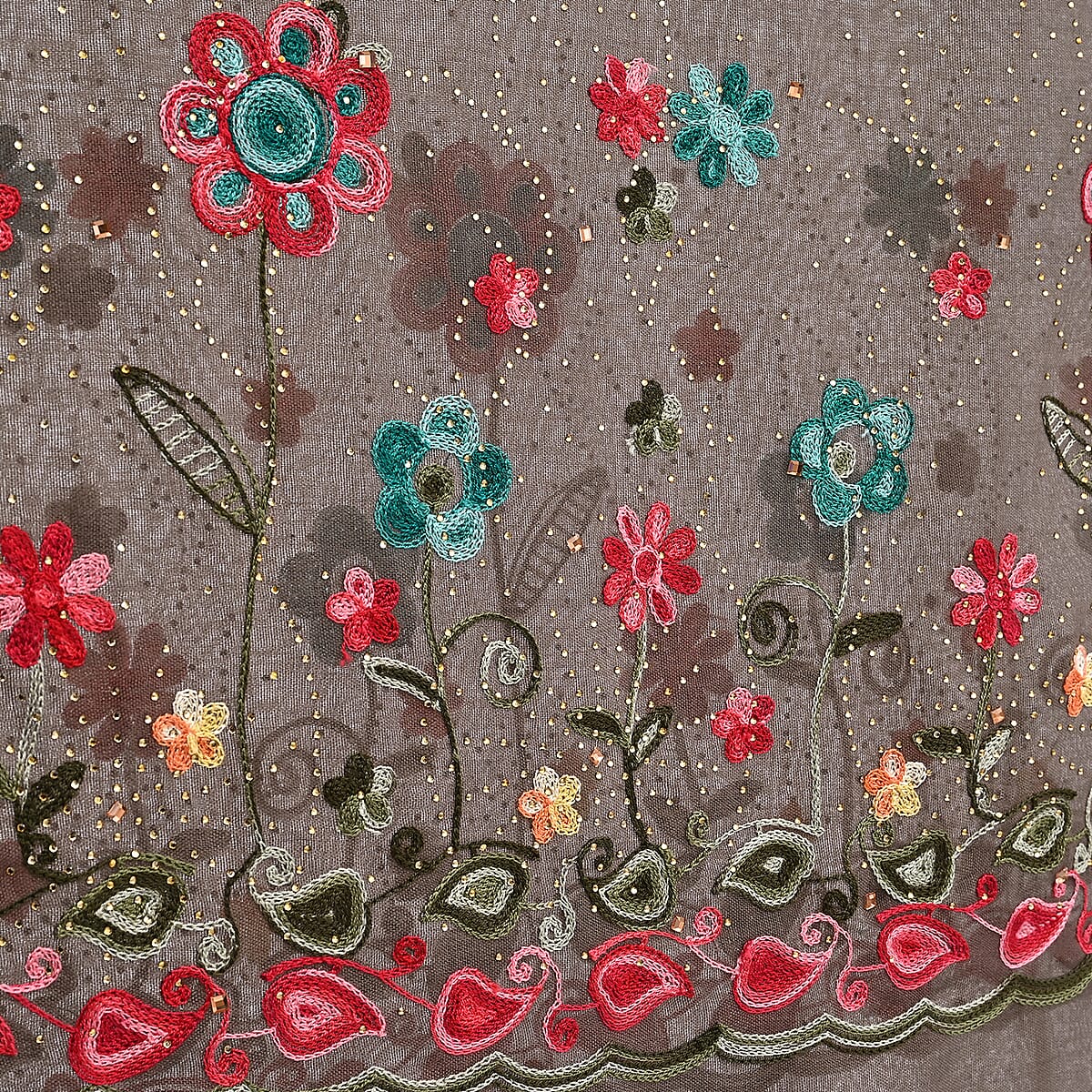 La Marey Gray Embroidered Scarf (27.6"x70.9") image number 2