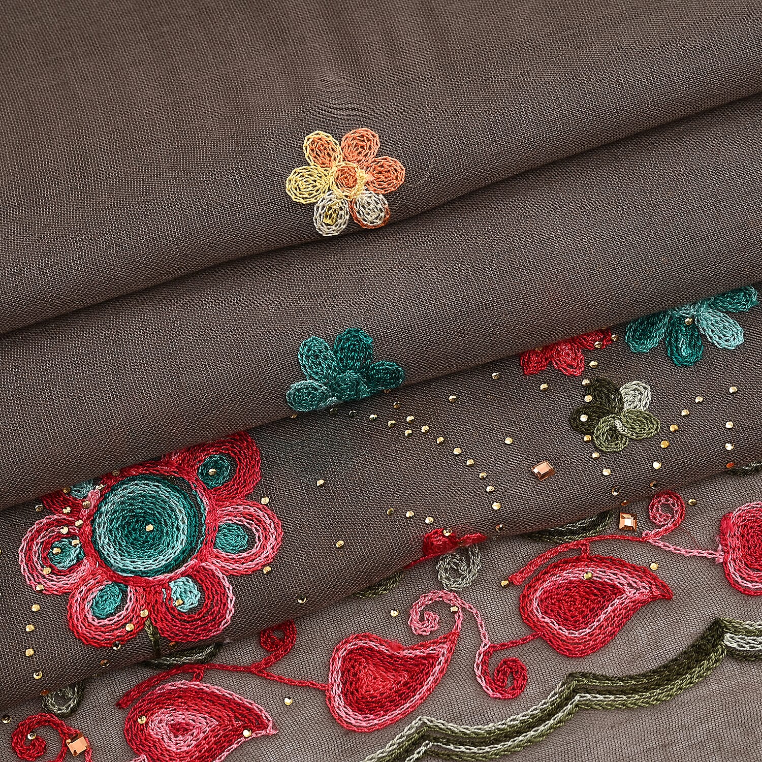 La Marey Gray Embroidered Scarf