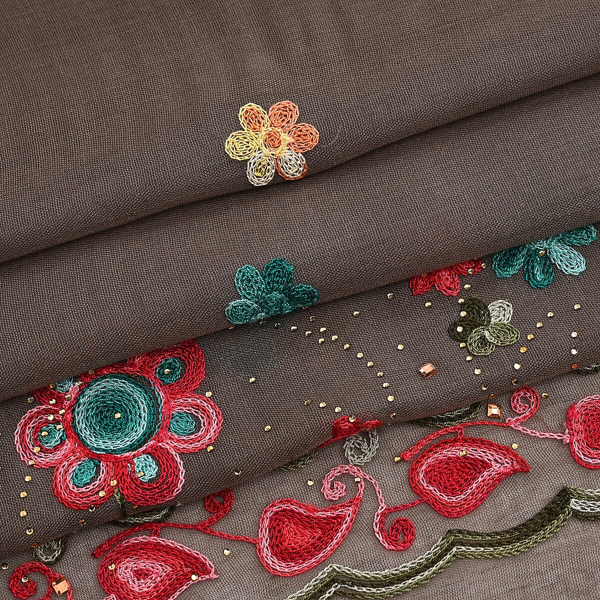 La Marey Gray Embroidered Scarf (27.6"x70.9") image number 3